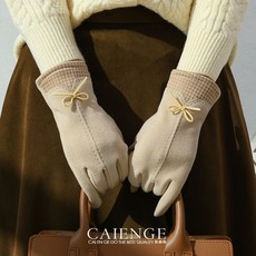 CAIENGE 女冬季保暖德絨分指手套 可觸屏