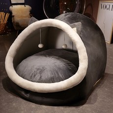 MOSAIRATION 고양이 둥지 사계용 고양이 하우스 숨숨집 강아지집 겨울 따뜻한 침대 애완동물 용품, 다크그레이플러시스타일, 1개