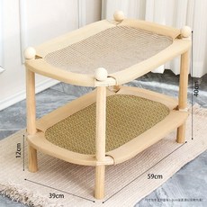 2층 고양이 침대 고양이침대 강아지매트 해먹 강아지침대 고양이해먹 고양이집 캣타워 펫침대, 1개, C. 고양이를 위한 원목 2층 침대 삼베 매트 스크래칭
