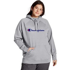 Champion 여성용 플러스 파워블렌드 후드 스크립트 로고 Natural-586979