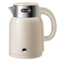 110V 2L大容量電熱水壺 自動斷電雙層隔熱燒水壺 不鏽鋼快速燒水壺 居家泡茶保溫壺, 米白色 110V美規, 1.5L內容量