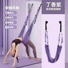 瑜珈繩 訓練繩 開背開肩 拉筋帶 家用訓練器, 1個, 紫色/空中瑜伽繩+收納袋+門扣, 紫色
