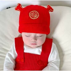 新生寶寶嬰兒紅色毛帽 寶寶新年帽 抓周 週歲 喜慶拍照 唐装 刺繡帽子