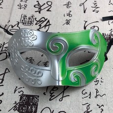 派對面具 王子麵具中國古風半臉 帥氣化妝舞會 舞臺表演萬聖節眼罩道具, 銀加綠, 1個