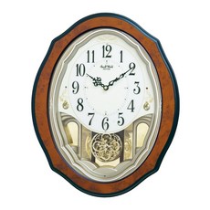 RHYTHM CLOCK 日本麗聲古典實木框施華洛世奇水晶搖擺橢圓形口琴音樂掛鐘 型號：4MJ444WU06【神梭鐘錶】, 1個
