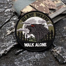 WALK ALONE 늑대 전술 벨크로 자수 와펜 패치, AP38-1, 1개