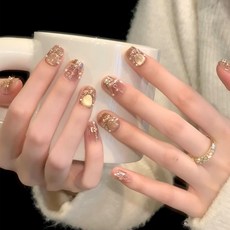 2026新款穿戴甲小香風貓眼高級感手工美甲甲片珍珠閃鑽辣妹指甲片, 1個, BY1922金聲玉服:手工甲S碼#10片/袋