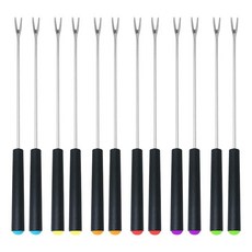 손잡이가 달린 퐁듀 포크 6개 과일 포크 세트 그릴 케이크 초콜릿 고기 과일 치즈 분수 로스트 마시멜로 디저트용 컬러 퐁듀 스틱 세트