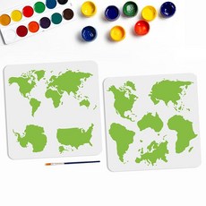 MAYJOYDIY 2피스 세계 지도 스텐실 지구본 데칼 29.8 x 29.9cm(11.8 11.8인치) 페인트 브러시 포함 재사용 가능한 여행 공예 아트 프로젝트 벽 가구 홈, 11.8×11.8inch, 세계지도
