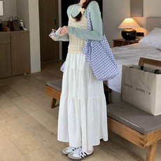 블레오 여성용 밴딩 A라인 주름 루즈핏 롱스커트 (속바지포함)