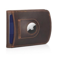 Polare 슬림 커브 프론트 포켓 RFID 차단 이탈리아 리얼 가죽 바이폴드 지갑 남성용 에어태그 홀더가 있는 다크 브라운 스몰 캐주얼 120584
