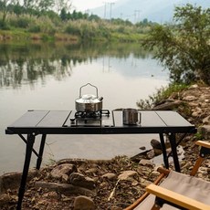 야외 캠핑 캠핑용테이블 캠핑선반 차박테이블 접이식 경량 알루미늄 합금 조절 휴대용 바베큐 이동식 피크닉, 블랙