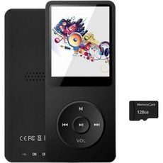 128GB 블루투스 5.2 MP3 플레이어 휴대용 검은색 음악 어린이용 내장 HD 스피커 FM 라디오 음성 녹음기 이어폰 포함, Black, 검정