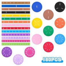 Meetory 자석 분수 타일 및 분수 원 102개 교사 학습을 위한 수학 교구 교육 자료 조기 수학 기술, Multicolor