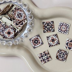 레트로 패턴 나무 빈티지 단추 50P 공예 사각 장식 DIY 예쁜