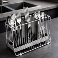 지니바잉 통풍건조 물빠짐 스텐 수저통, 1개, 은색