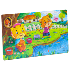 卡通拼圖 兒童益智玩具 趣味拼圖 鐵盒裝, 【60片】小貓釣魚, 1個, 60片