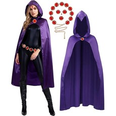 여성용 까마귀 코스프레 코스튬 퍼플 망토 망토 애니메이션 허리 벨트 할로윈 코스튬 소품 세트 여아용 퍼플. 라지