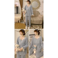 일본계 블랙 잠옷 춘추형 여성 순면 긴팔 2022년 세트 가을 겨울