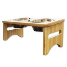 모나지오 반려동물 키높이형 2구 스테인레스 원목 식기, 혼합, 3개