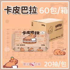 SmartWipes 卡皮巴拉EDI超純水柔濕巾, 1個, 1箱60包純水濕紙巾-20抽, 20抽