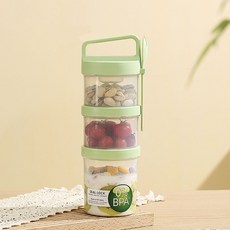 SMABAT 샐러드 컵 3P세트 과일 도시락통 360ml+360ml+560ml 보관용기 디저트 밀폐용기 포크 포함, 1세트, 그린