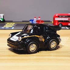 聲光可開門Q版復古合金車 - 警車 金龜車 雙層巴士 復古老爺車 mini cooper模型車 小車, 警車-黑(聲光雙開門, 1個