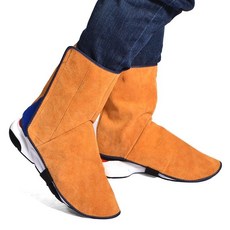 焊工牛皮護腿 電焊防燙護腳腳蓋 耐高溫耐磨防火花飛濺焊接防護, 桔色短款23CM（粘貼款）, 1個