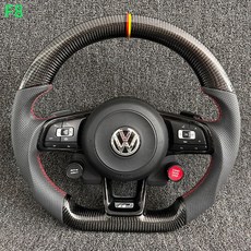 福斯車系通用碳纖維方向盤改裝，適用邁騰帕薩特高爾夫朗逸寶來途觀速騰CC, F8款 碳纤维 小拨片 回正标 两键版