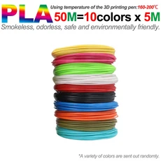 3D 펜용 PLA 필라멘트 컬러 프린팅 재료 직경 1.75mm 10/20/30 색상 무취 및 안전, 05 50M 10Colors PLA