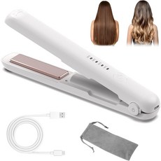 프리라이프 휴대용 무선 고데기 미니 USB 충전식 헤어 매직기 아이론 4단계 온도조절 스트레이트너, 화이트색