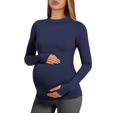 Yousify 여성용 긴소매 임산부 상의 셔츠 운동 요가 애슬레틱 엄지 구멍 블라우스 로열 블루 L 159419 8529019889