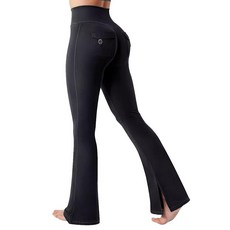 Flamingals 여성용 하이 웨이스트 플레어 레깅스 복부 컨트롤 엉덩이 리프팅 플랩 포켓 히든 스크런치 카고 요가 팬츠 147735