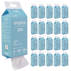 루넬 거꾸로 티슈 4겹 도톰한 먼지없는 아래로 뽑아쓰는 벽걸이형 대나무 화장지, 20개, 250매입