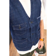 藍織條口袋牛仔背心