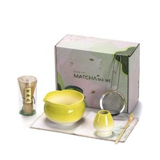 481.9g(17온스) 말차 거품기 세트 - 4피스 일본식 포함 거품기 체이센 홀더 행사를 위한 키트 애호가를 선물 267759, Elegant Yellow