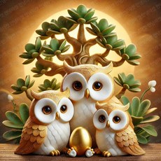 30x30 실십자수 DIY 세트 행운을 부르는 황금알 부엉이, 1개, 1_황금알과 부엉이