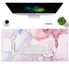 대형 마우스 패드 데스크톱용 책상 매트 양면 PU 가죽 방수 게이밍 마우스패드 프로텍터 필기 패드 액세서리 사무실 및 가정용 (A-핑크 마블 89.9 x 49.8cm(35, A-핑크 마블, 31.5''X15.8''
