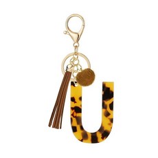 OKAICEN 레오파드 알파벳 이니셜 레터 키체인 태슬 펜던트 키 링 여성용 여아용 지갑 핸드백 ('P') Z 원사이즈