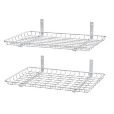 EVERHANGER 차고 벽 선반 30.5 x 61cm(12 x 24인치) 벽걸이 보관 선반 금속 선반 랙 튼튼한 선반 정리함 2팩 화이트, White