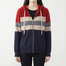 지디오 여성 후드 집업 가디건 니트 배색 긴팔 자켓 스트라이프 루즈핏 점퍼 가을 겨울 여자 아우터