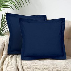 슈퍼 소프트 500수 유로 샴 커버 2개 세트 100% 이집트 면 부드러운 피부 친화적인 장식용 사각 베개 (네이비 블루 퀸 50.8x76.2cm(20x30인치)) SAHAR, 네이비 블루