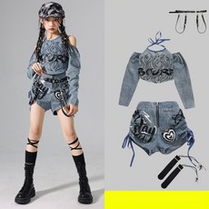 걸스 재즈 댄스 의상 여성 단체 재즈 데님 슈트 아동 스트리트 댄스 의상 아동 캣워크 패션 의류