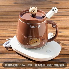 커플 신혼 머그컵 세라믹 도자기 컵 선물 재밌는 곰돌이, 초콜릿 곰 1개 컵  뚜껑  고양이 발톱 숟가락  항온