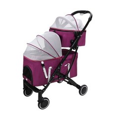 강아지 유모차 두마리 이동장 애견 개모차 폴딩 분리, 세련된 보라색 5.0kg 15.0kg