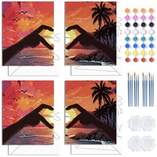 해외 WEBEEDY 4팩 미리 그려진 캔버스 성인용 사랑과 일몰 테마 페인트 및 모금 키트 프레임 포함 20.3 x 25.4cm8 10인치 페인팅 드로잉 준비 완료 날짜 밤 발, 해외 WEBEEDY 4팩 미리 그려진 캔버스 성인용 사