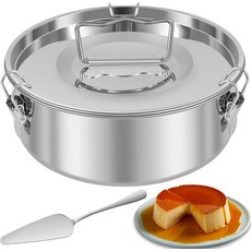 뚜껑이 있는 플란 몰드 손잡이가 스테인리스 스틸 팬 주걱이 1.5QT 용량의 베이킹 메이커 6-8QT 패스트팟용 휴대용 원형 치즈케이크 컵케이크 푸딩