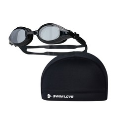 수영사랑 노미러 수경 SLGG-02 + 스판 수모 SPLOG01 BLK 수영용품세트 수경/물안경, 1개, 블랙