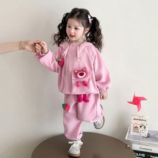 臺灣-出貨【新款】女童庫洛米網紅套裝2025新款草莓熊春秋款洋氣兒童休閒童裝一整套, 粉色【2025春秋新款】,90