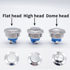 16/19/22mm 금속 푸시 버튼 순간 자체 재설정 PC 전원 중지 스위치 초인종 높은 플랫 헤드 나사 고정 터미, 02 High head, 02 16mm, 01 Momentary self-reset